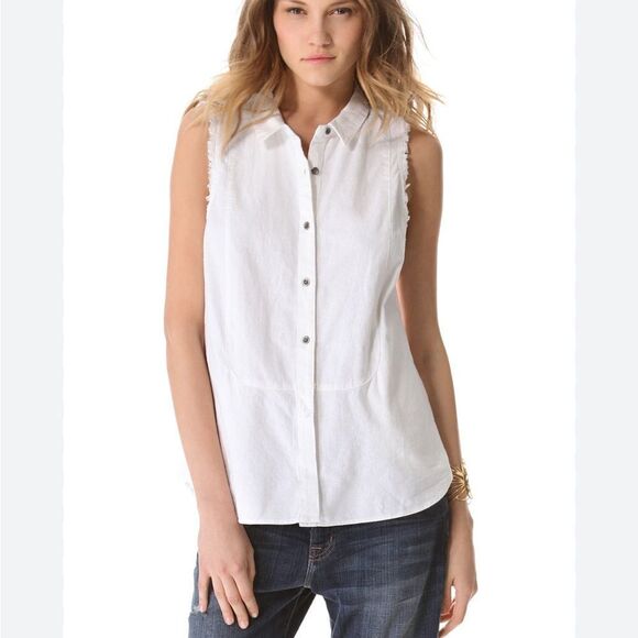 Free People white sleeveless linen blend sleeveless shirt size small - Picture 1 of 7